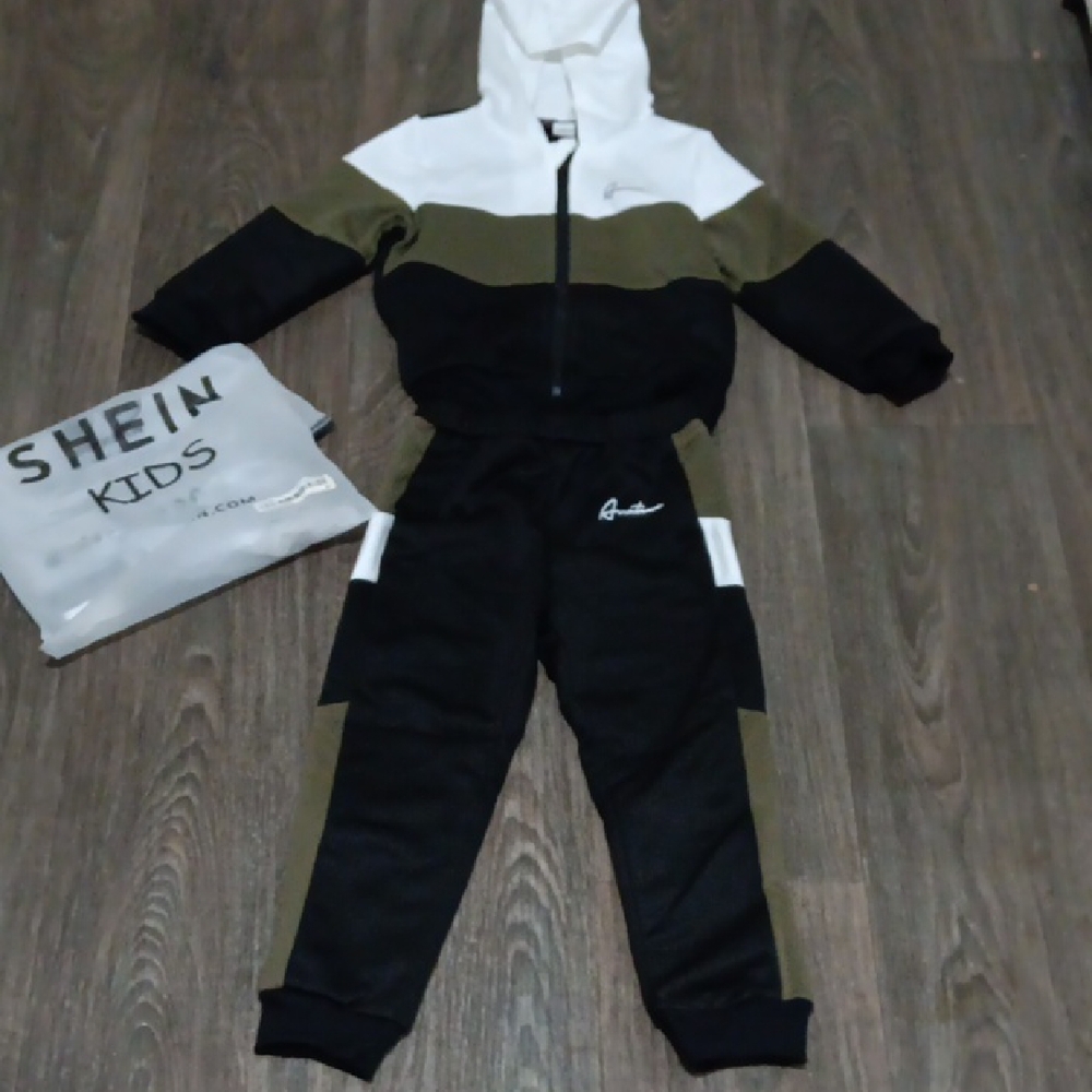 SHEIN Kids Black Olive & White Matching Set Monogrammed NIP